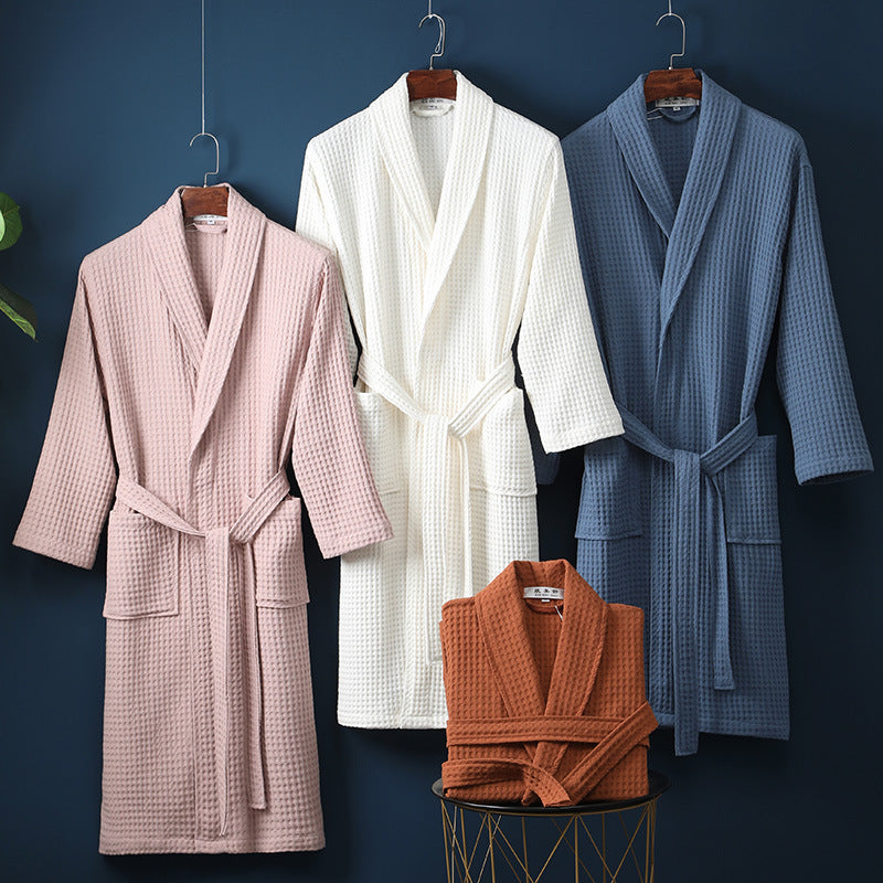 Unisex Waffle Knit Pure Cotton Long Bathrobe Relaxed Fit
