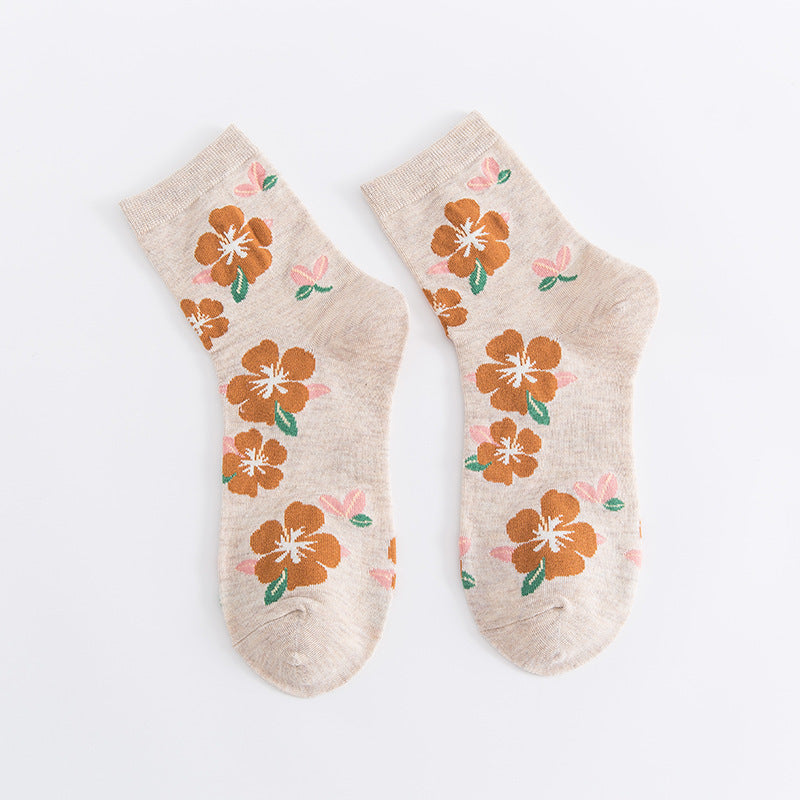 Women's Small Floral Mid Length Cotton Socks
