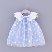 Sweet Style Pure Color Mesh Cute Lapel Sleeveless Children Shirt