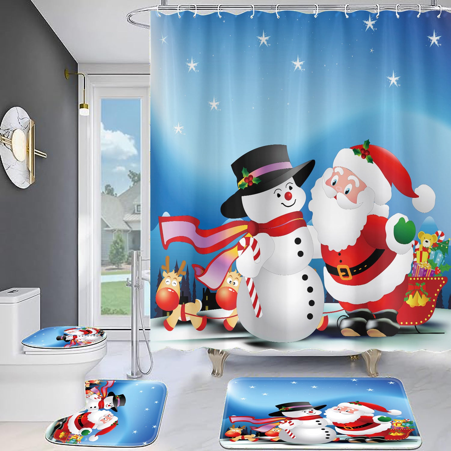 Christmas Old Man Digital Full Polyester Toilet Floor Mat