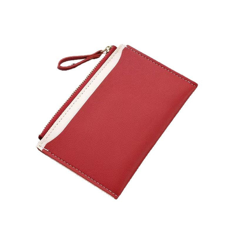 Women's Zipper Coin Purse PU Leather Stitching Contrast Color