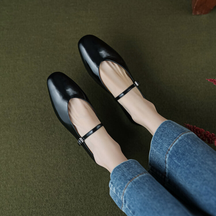 Women's Round Toe Shallow Mouth Flat Bottom Mary Jane Shoes