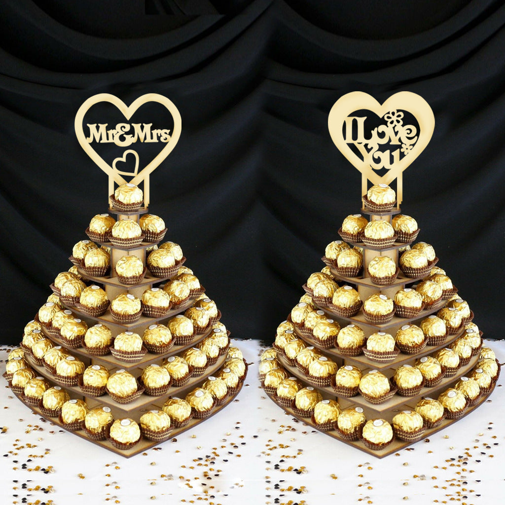 Wooden 7-layer Heart-shaped 3D Fork Wedding Party Chocolate Display