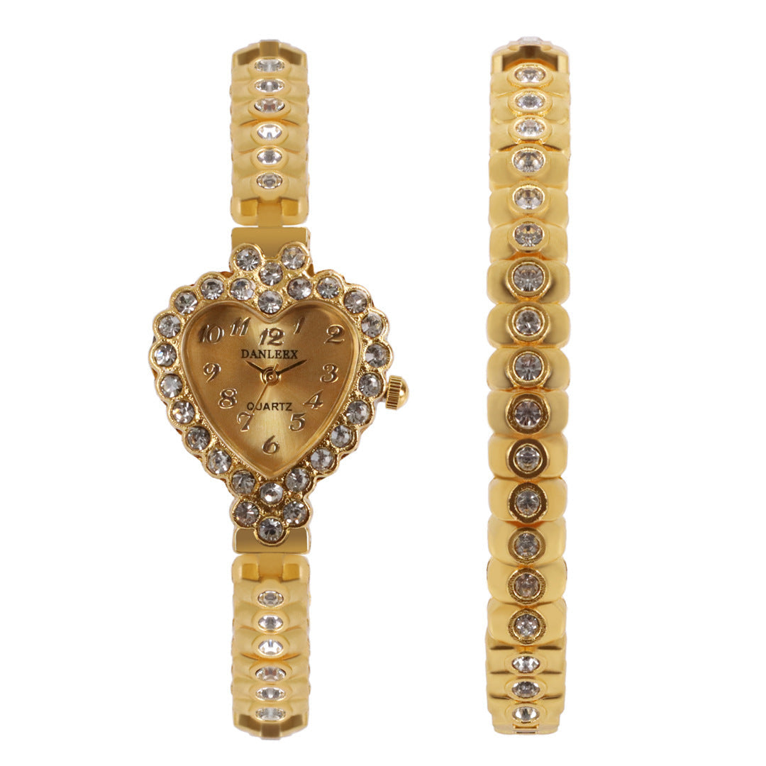 Slim Alloy Heart Shaped Women's Diamond Watch Rhinestones