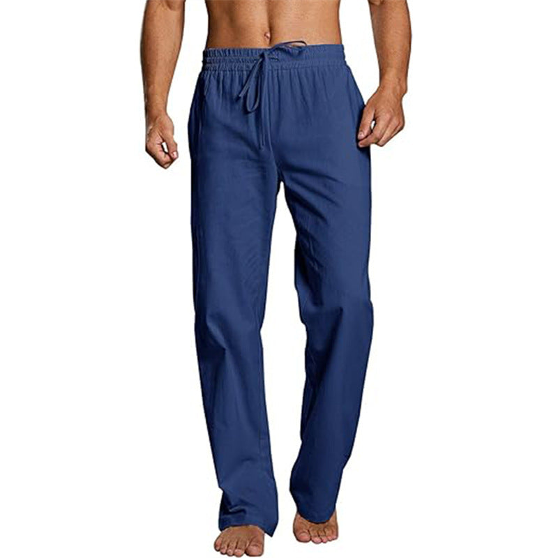 Men’s Cotton Linen Trousers – Loose Elastic Drawstring Waist Pants