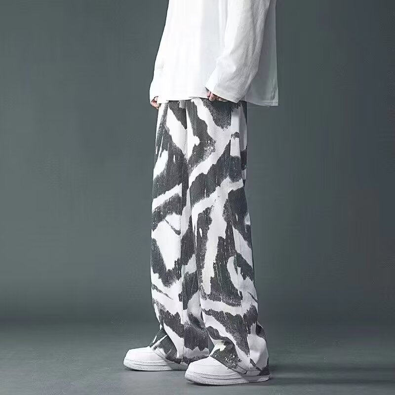 High Street Tie-Dye Graffiti Pants – Men’s Wide-Leg Streetwear Trousers