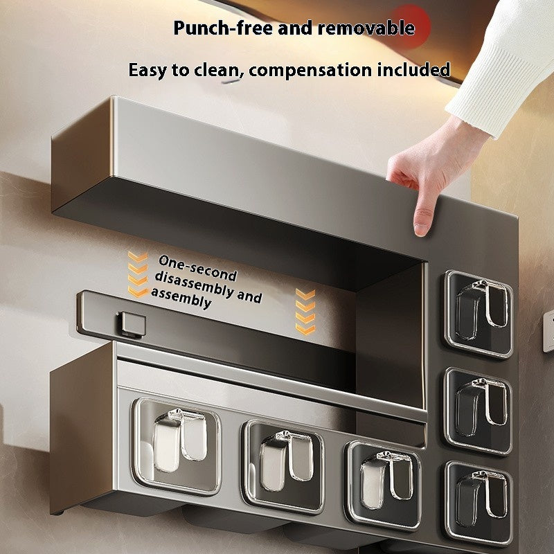 Wall-Mounted Kitchen Storage Rack – Seasoning Box & Bottle Organizer Set