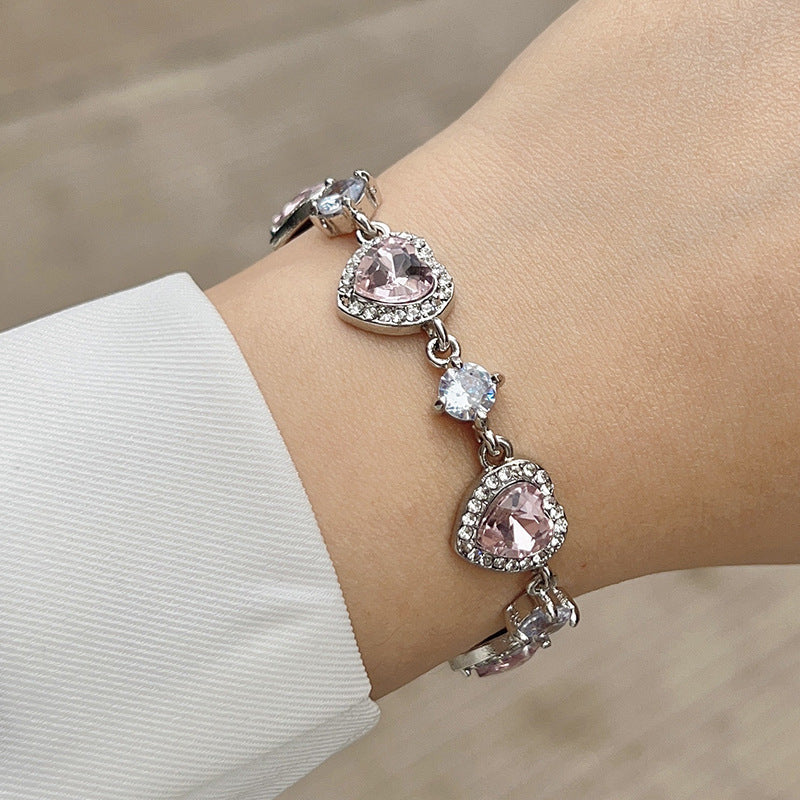 Women's Heart Zircon Bracelet – Pink Zircon Copper Alloy Jewelry