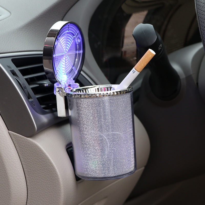 Car Ashtray with LED RGB Ambient Light, Portable Cigarette and Cigar Ashtray Container