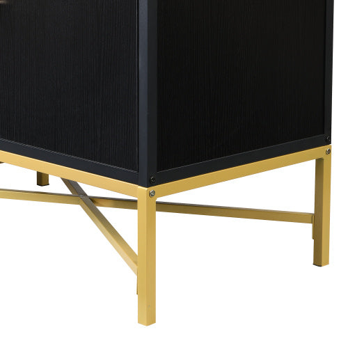 Four Door Cabinet With Metal And Crossed Leg Design