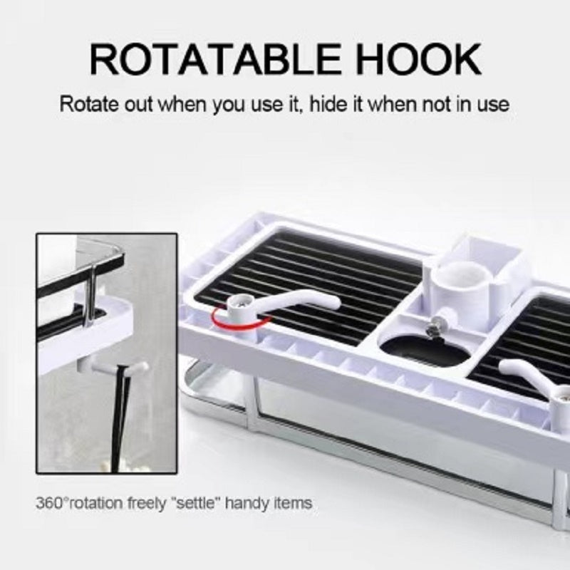 Punch-Free Shower Rod Rack & Bathroom Lift Rod Bracket – Hanging Storage Basket & Tray