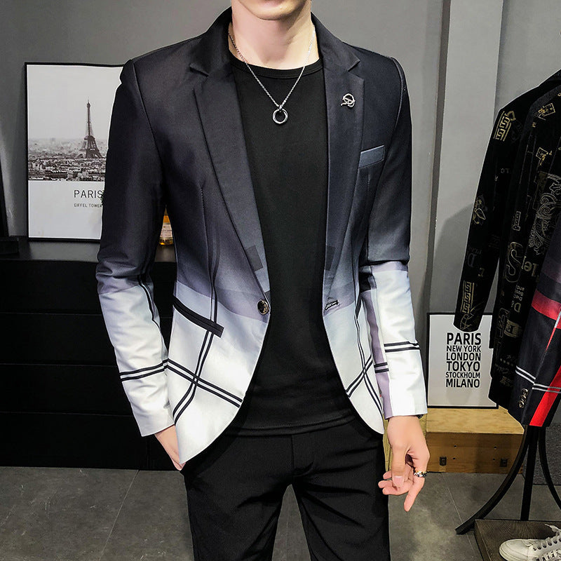Fashion Personality Plaid Men's Stitching Casual Long Sleeve Suit