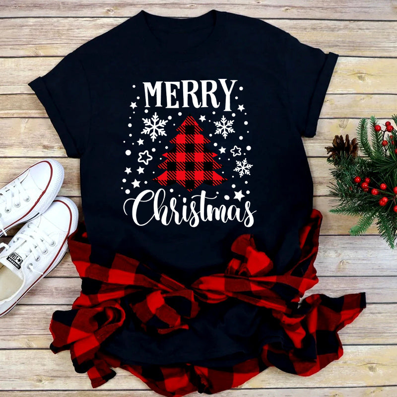 Foreign Trade Christmas Tree T-shirt Men And Women Red