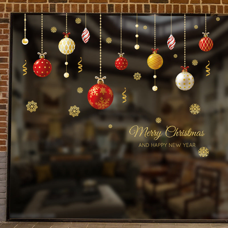 Window Golden Christmas Ornaments With Colored Balls Stickers