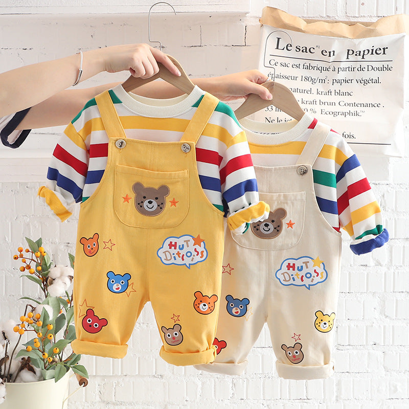 Boys Plaid Cotton Top And Overalls Set Regular Fit
