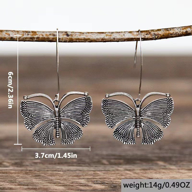 European And American Retro Long Butterfly Pendant Earrings