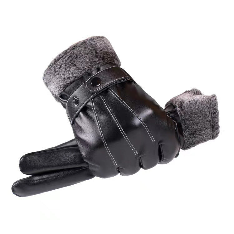 Men’s Winter Warm Artificial Leather Gloves – Thickened & All-Matching