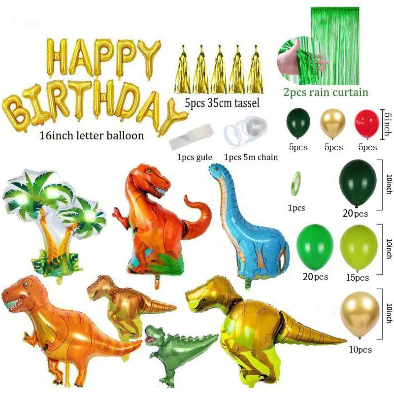 113 Pieces Dinosaur Birthday Balloon Set Green Party Forest Decoration Baby Boy Layout Aluminum Film Balloon