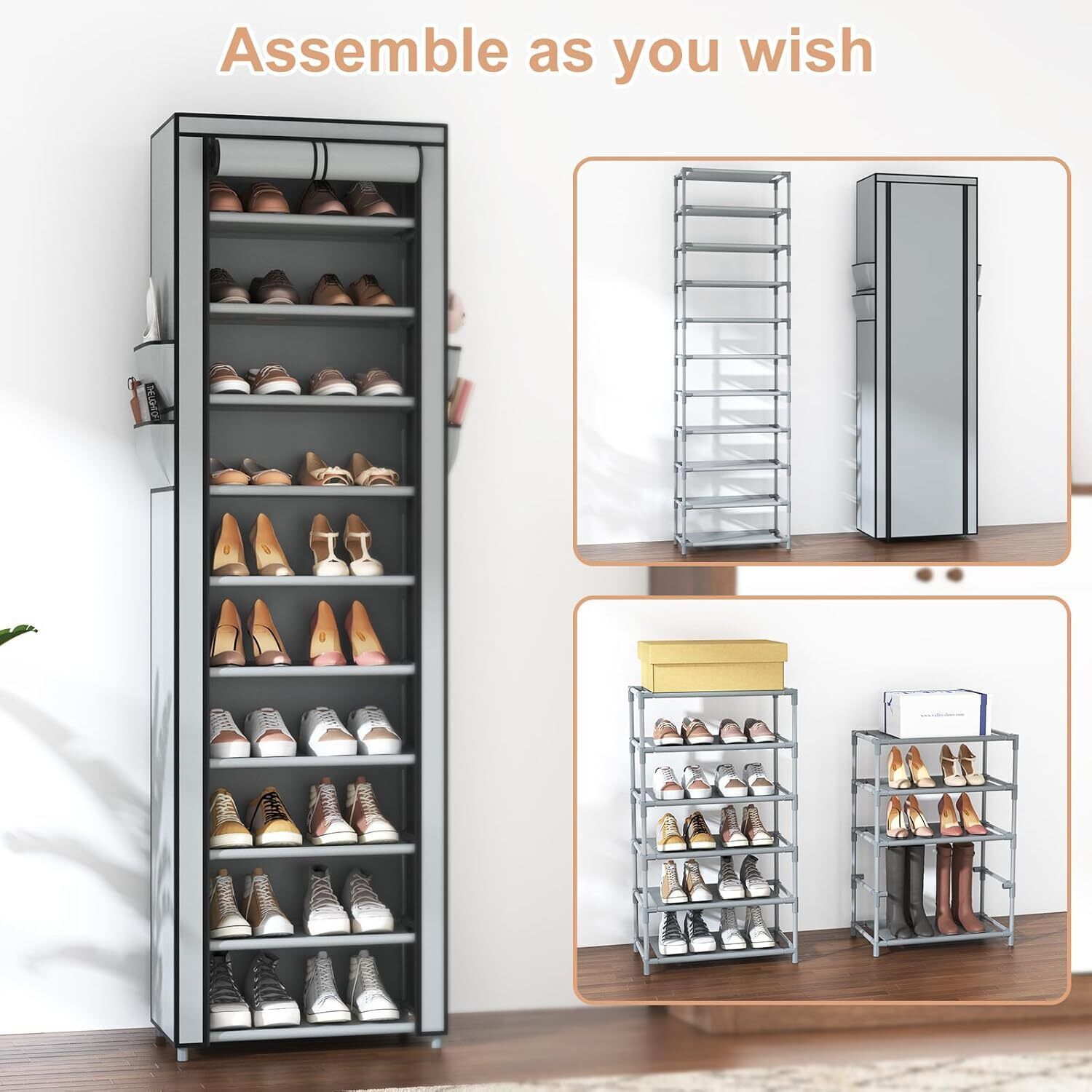 10 Tier Cabinet Storage Black Organiser Shoe Rack Stand Holds 27 Pairs Dustproof