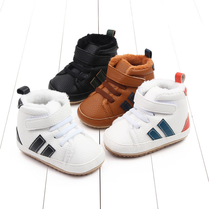 Unisex High Top Cotton Baby Shoes Soft Sole Velcro Kids