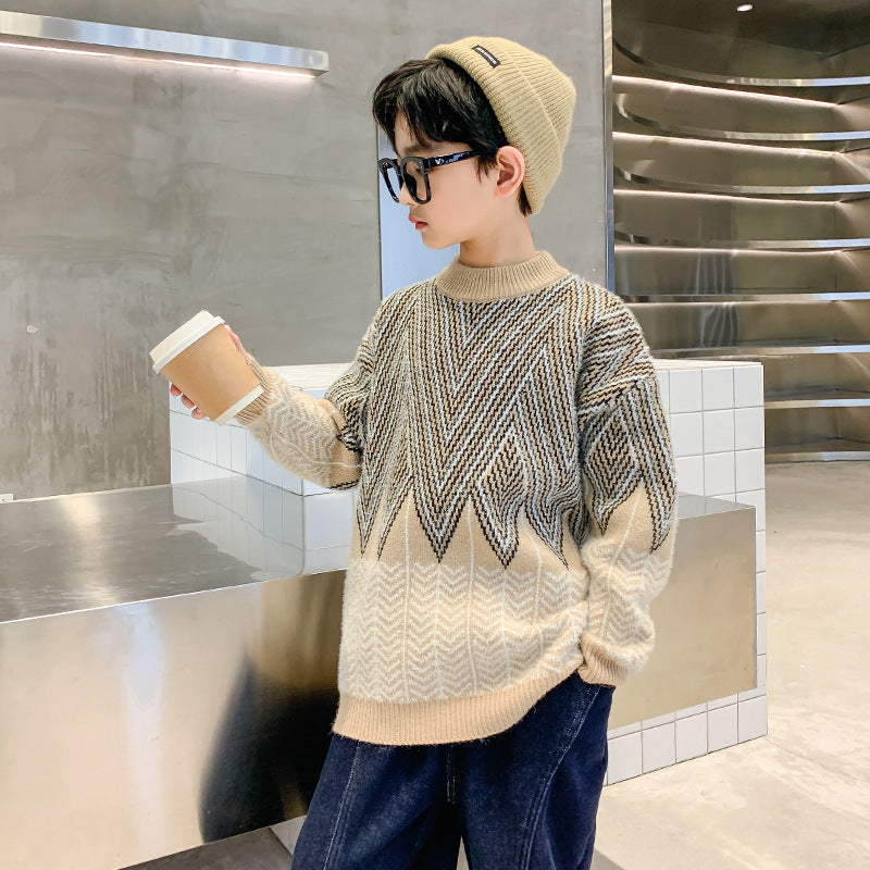Korean Style Fluffy Winter Outfit Boys Cotton Blend