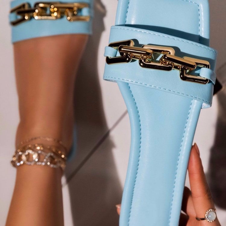 Women’s European & American Style Flat Chain Sandals and Slippers