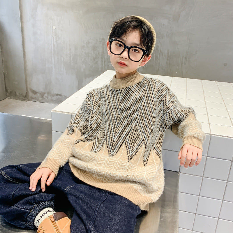 Korean Style Fluffy Winter Outfit Boys Cotton Blend