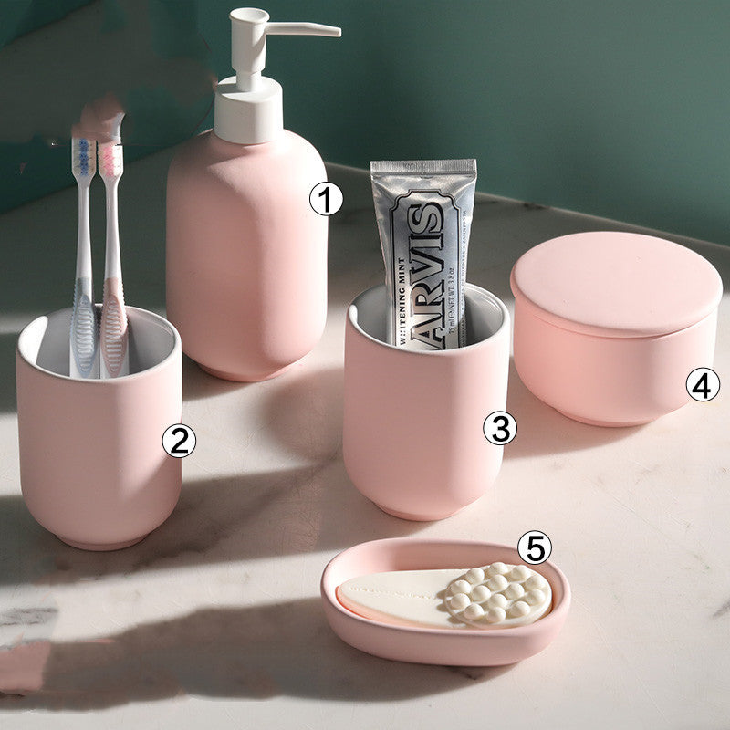 Ceramic Bathroom Toilet Accessories Set – 5-Piece Countertop Organizer