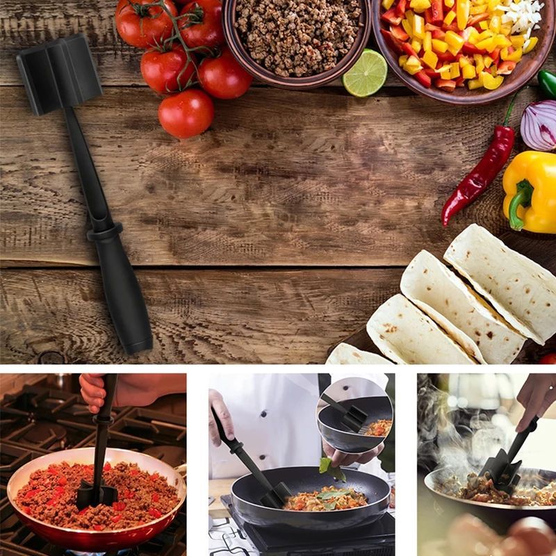 5-Blade Heat-Resistant Nylon Meat Chopper – Non-Scratch Potato Masher & Ground Beef Smasher