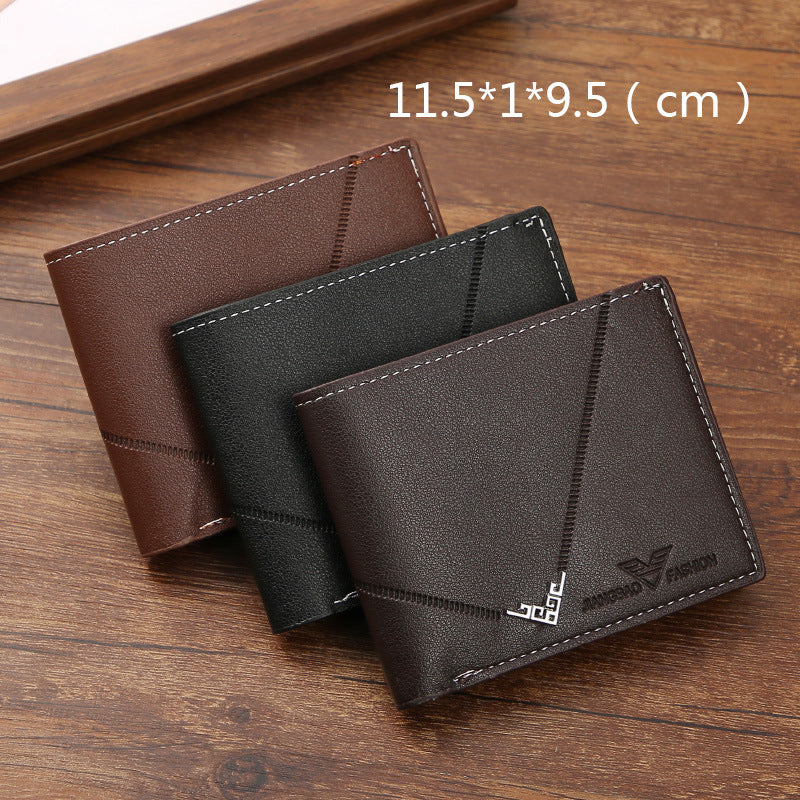 Men's PU Leather Short Wallet Lychee Pattern Multi Card