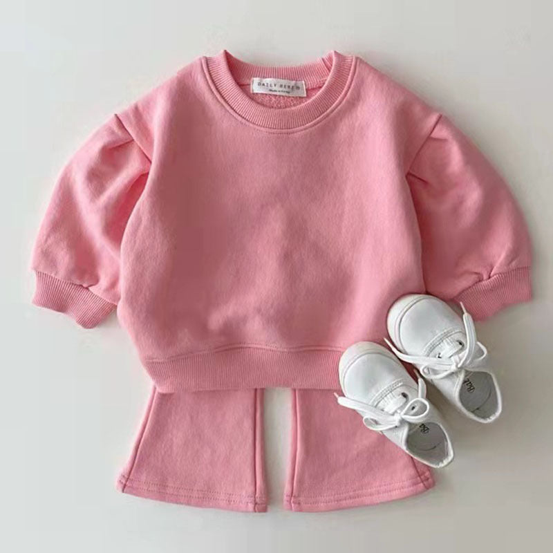 Korean Style Baby Clothing Set – Spring and Autumn Cotton Sweater and Pants Two-Piece Outfit for Infant Girls and Toddlers