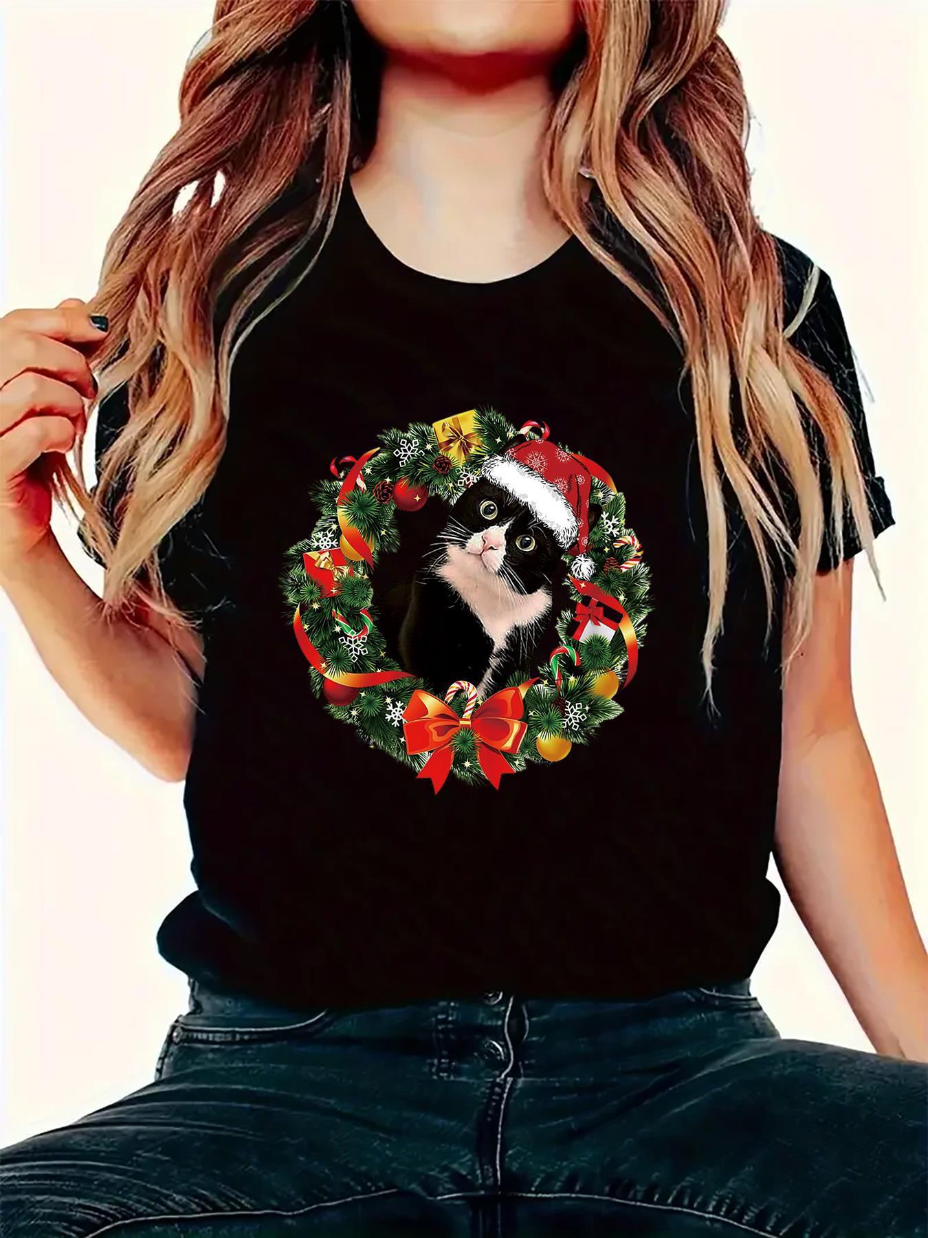 Funny Tuxedo Cat Christmas Wreath Ornament Top