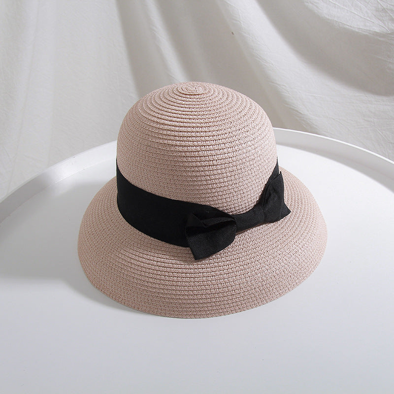 Straw Hat Hepburn Big Bow Bell-shaped Fisherman's Basin Hat
