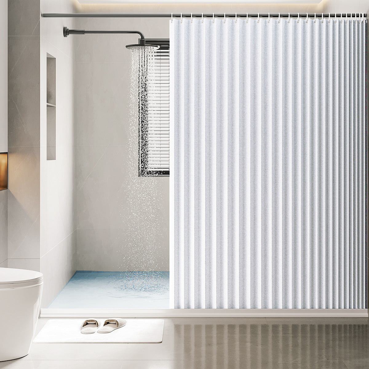 Waterproof Folding Shower Curtain – Hanging Bathroom Divider, Space-Saving