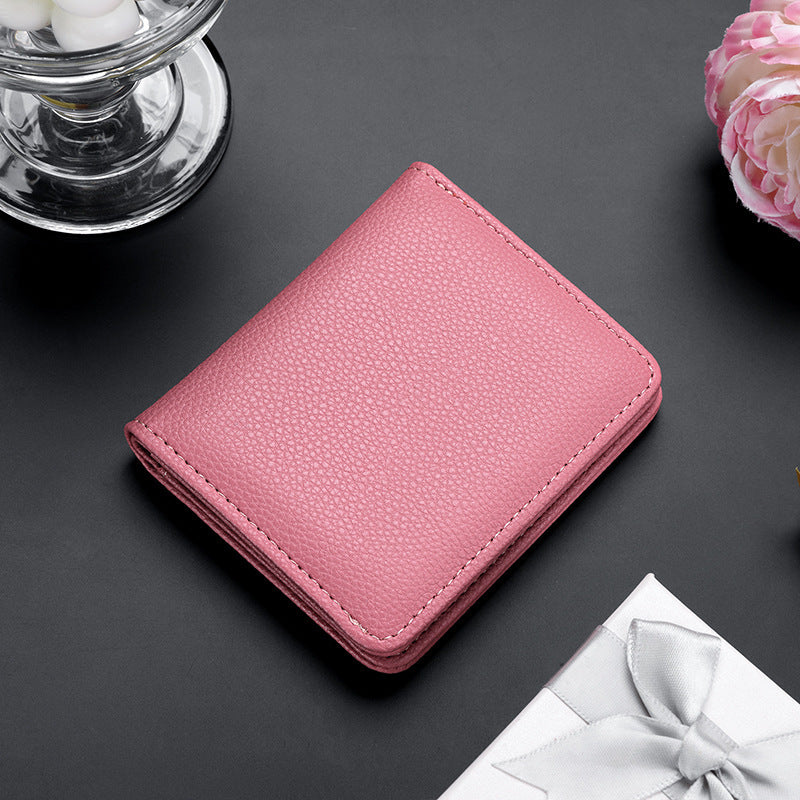 Unisex Lychee Pattern PU Leather Compact Short Wallet Slim