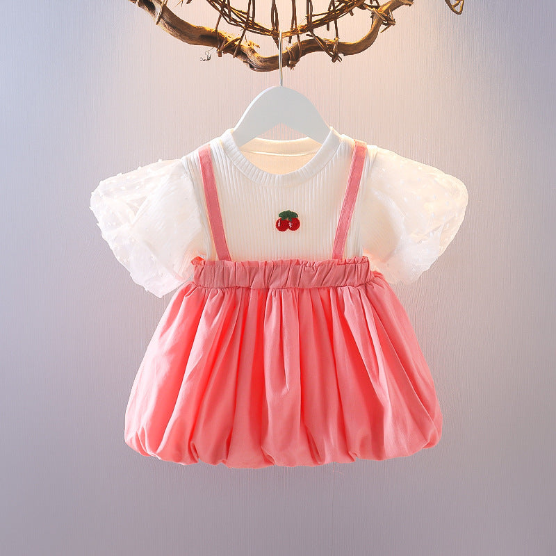 Girl's Fashionable With Skirt Fake Two-piece Casual 1-3-year-old Female