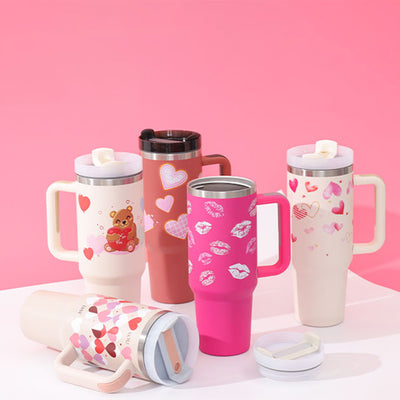 40oz Insulated Stainless Steel Tumbler with Handle, Straw and Spill-Proof Lid