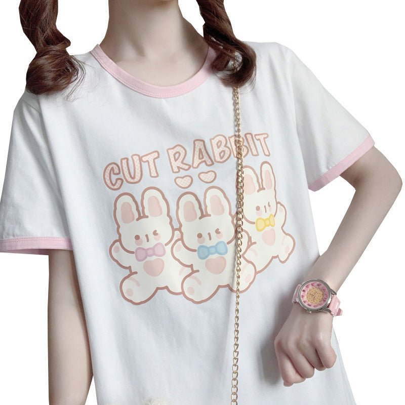 Women's Loose Cotton T Shirt Short Sleeve with Tutu Print
