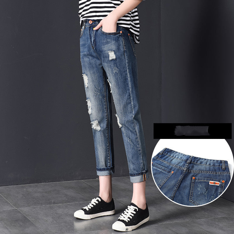 Women’s High-Waist 9/10 Harem Jeans – Ripped, Ankle-Length “Nine-Point”