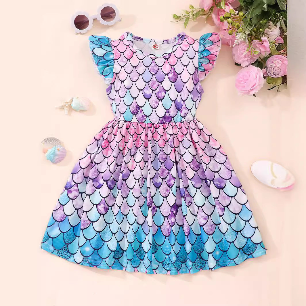 Children Flounced Sleeve Dress Girl Princess Dress