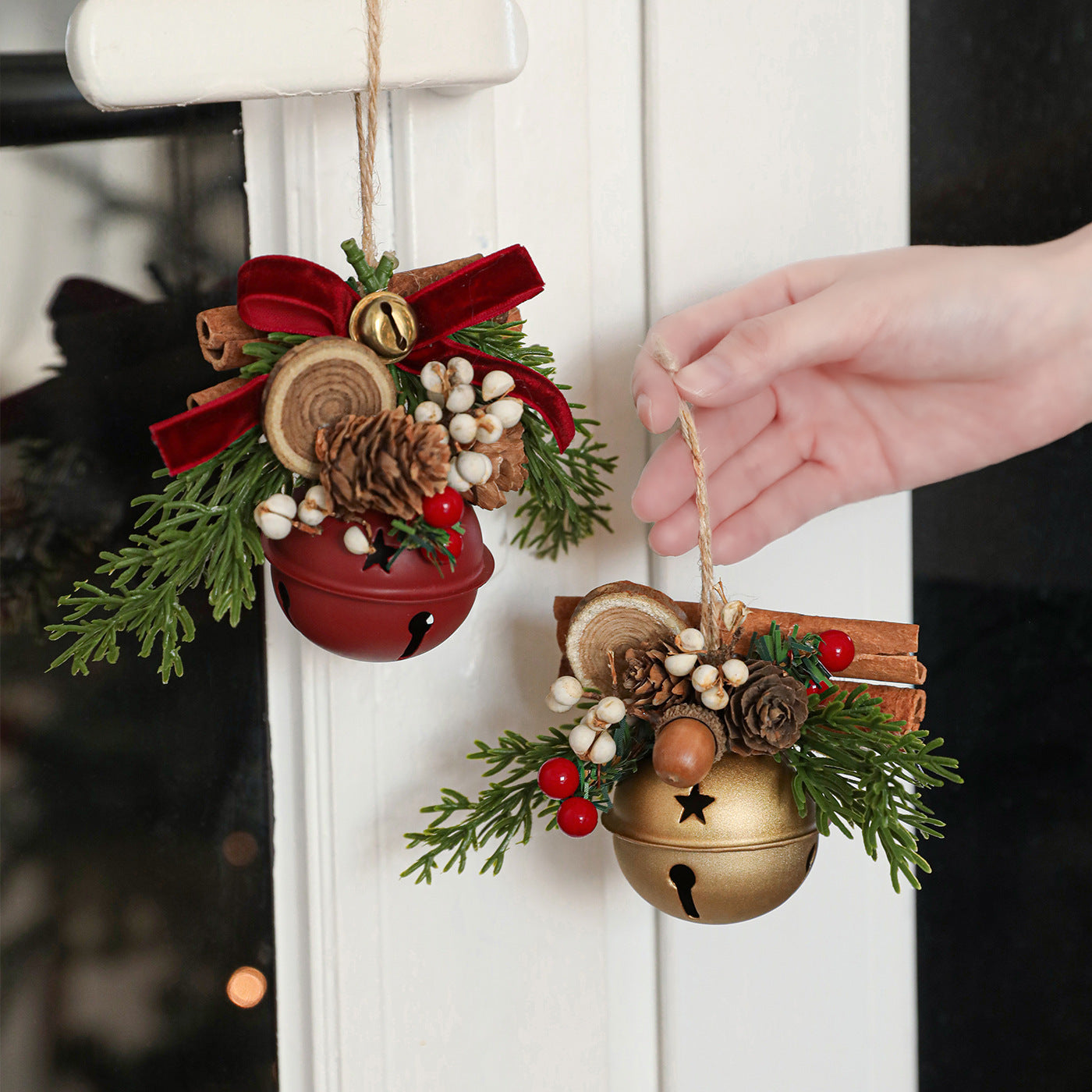 Jingling Bell Antlers Bowknot Pine Cone Mixed Pendant Show Window Hangings