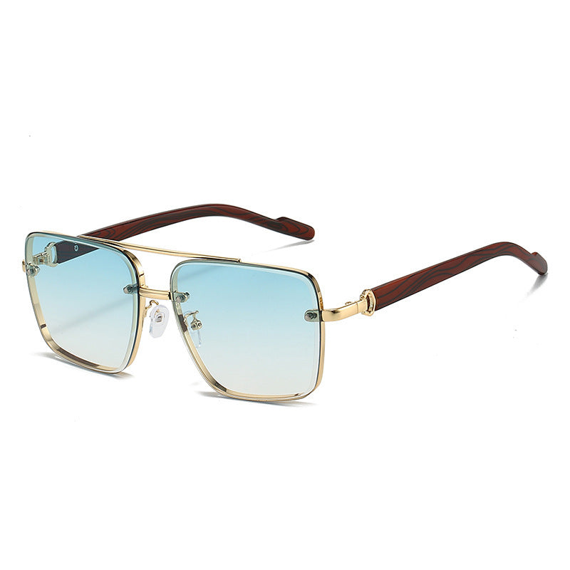 Men's Double Beam Imitation Wood Grain Sunglasses
