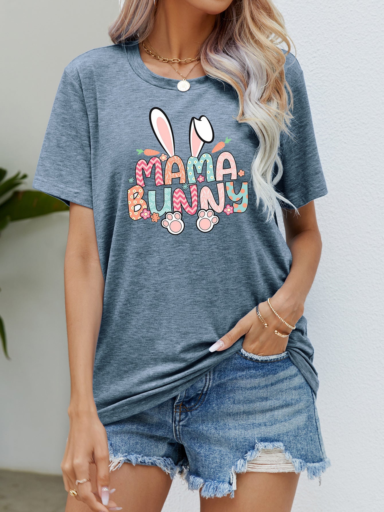 Summer Casual Round Neck Short Sleeves Printed T-shirt Top For Women