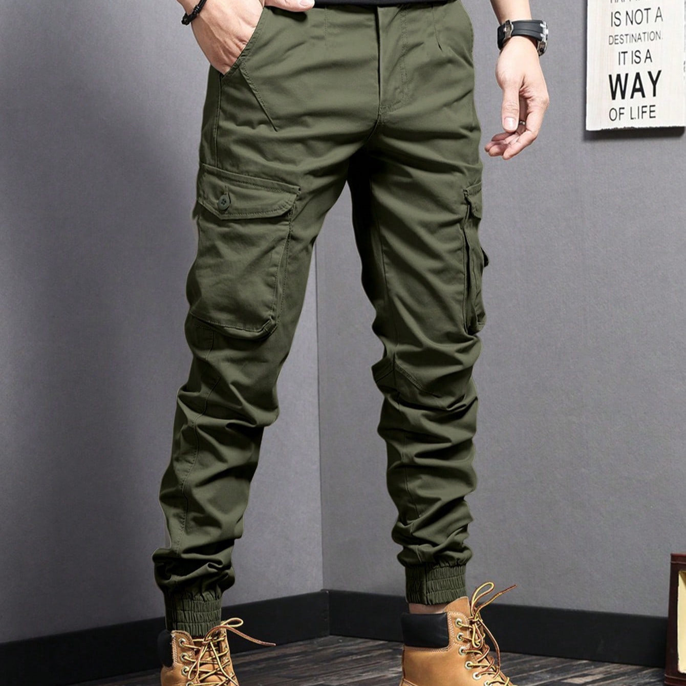 Men’s Faux Pocket Pants – Solid Color Formal Casual Trousers