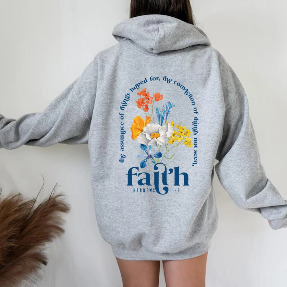 Women Loose Bible Verse Hoodie Polyester Printed Chic