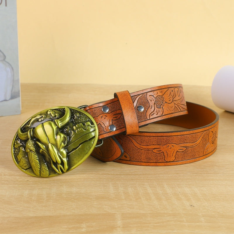 Men's Belt with Cow Head Buckle