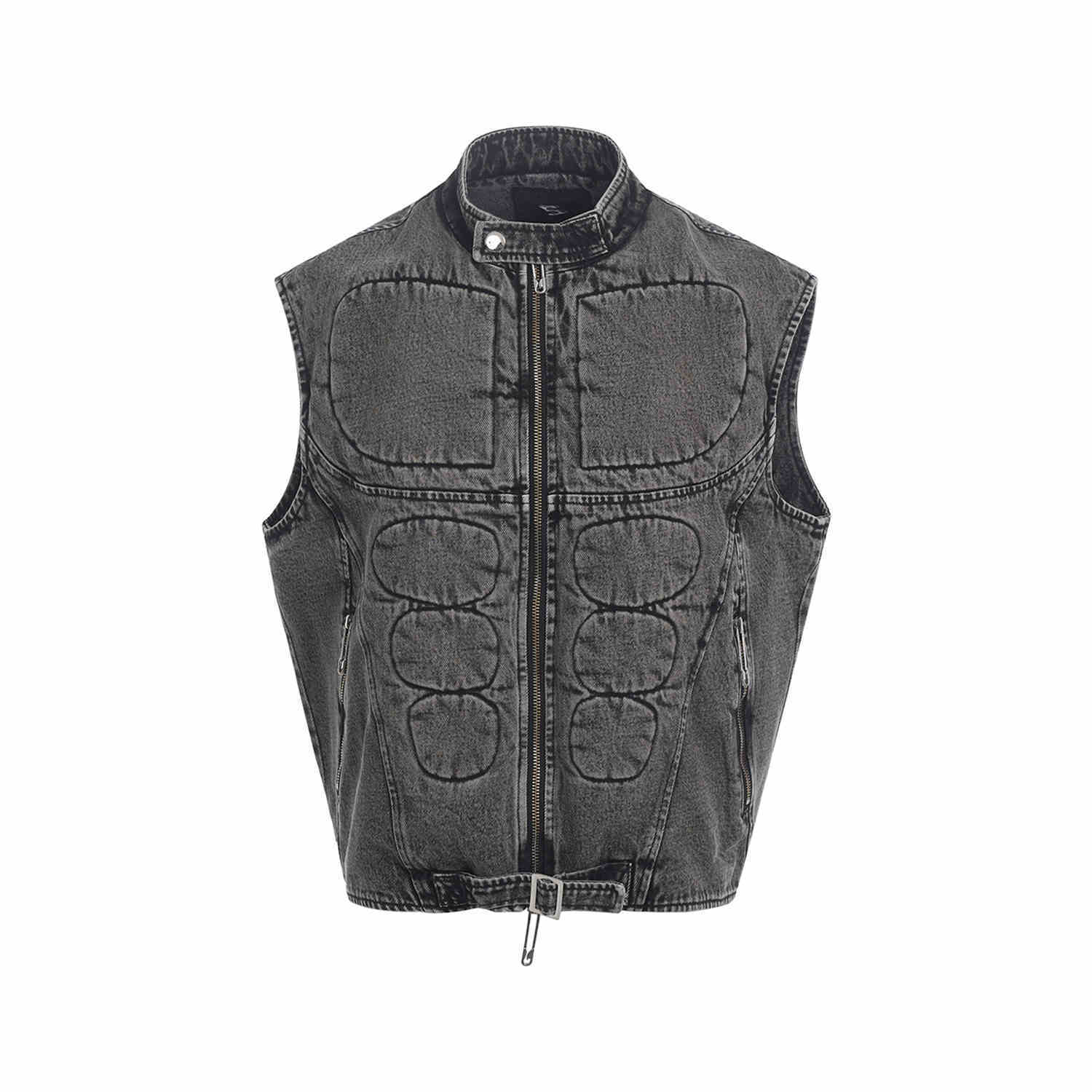 Dorsal Spine Wings Embroidery Short Denim Vest Coat