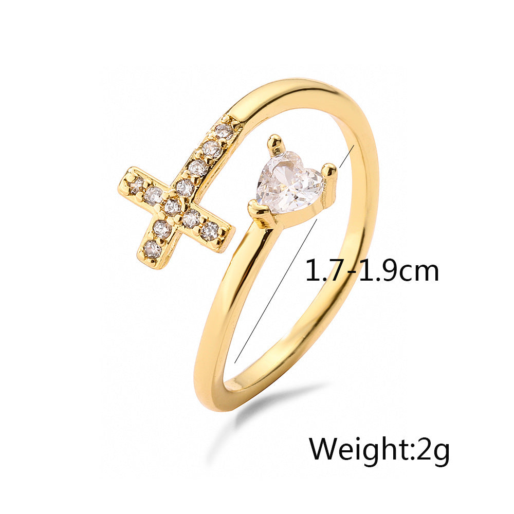 Clear CZ Zircon Cross Evil Eye Ring for Women and Girls