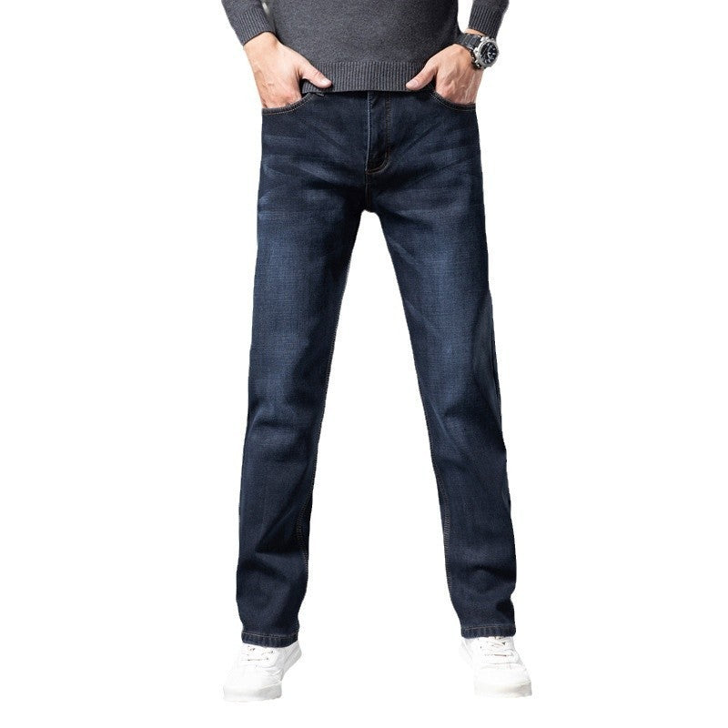 Fleece-Lined Loose Straight Jeans – Plus Size Men’s Warm Winter Pants