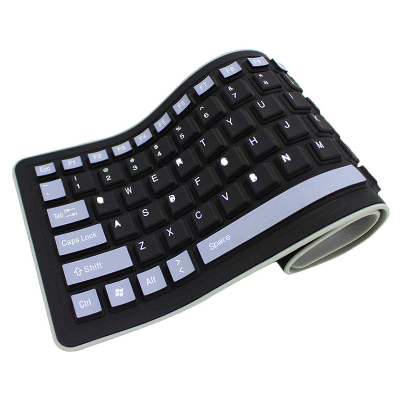 Foldable Silicone Roll-Up Keyboard – Waterproof, Silent, Portable (Curved Layout)